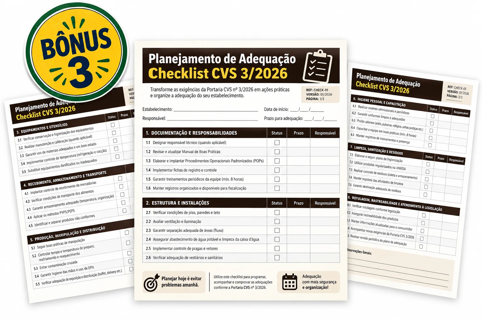 Checklist com planejamento de adequação à CVS nº 3/2026