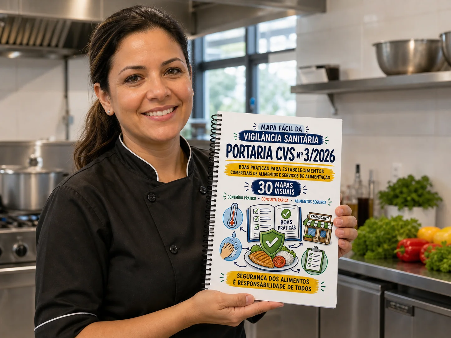 Profissional apresentando a apostila da Portaria CVS nº 3/2026